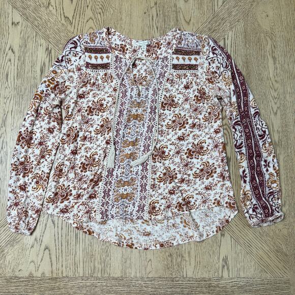 Lucky Brand Women’s Small  Aztec Boho Print Peasant Shirt - Picture 1 of 10